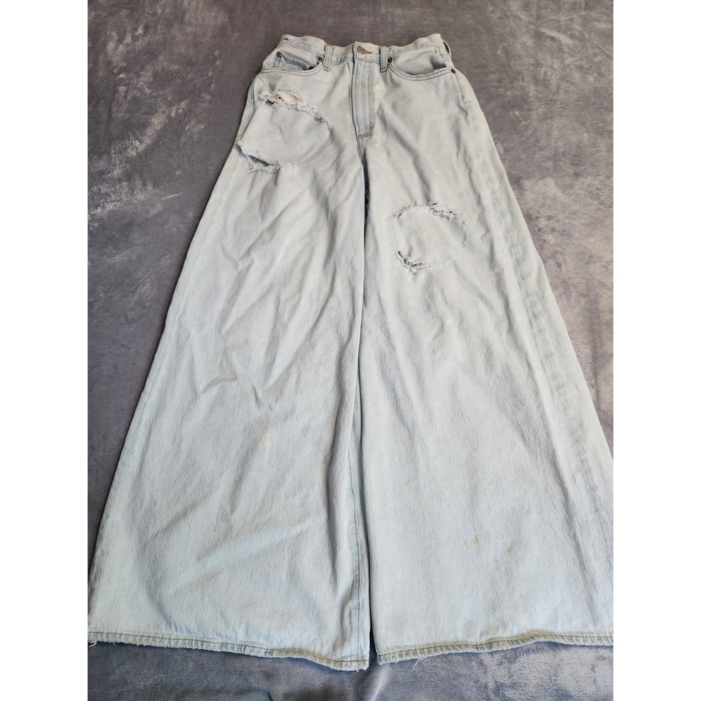 Agolde Nolan Jeans 27 Blue Denim High Waist Light Wash Wide Leg Distressed Pants